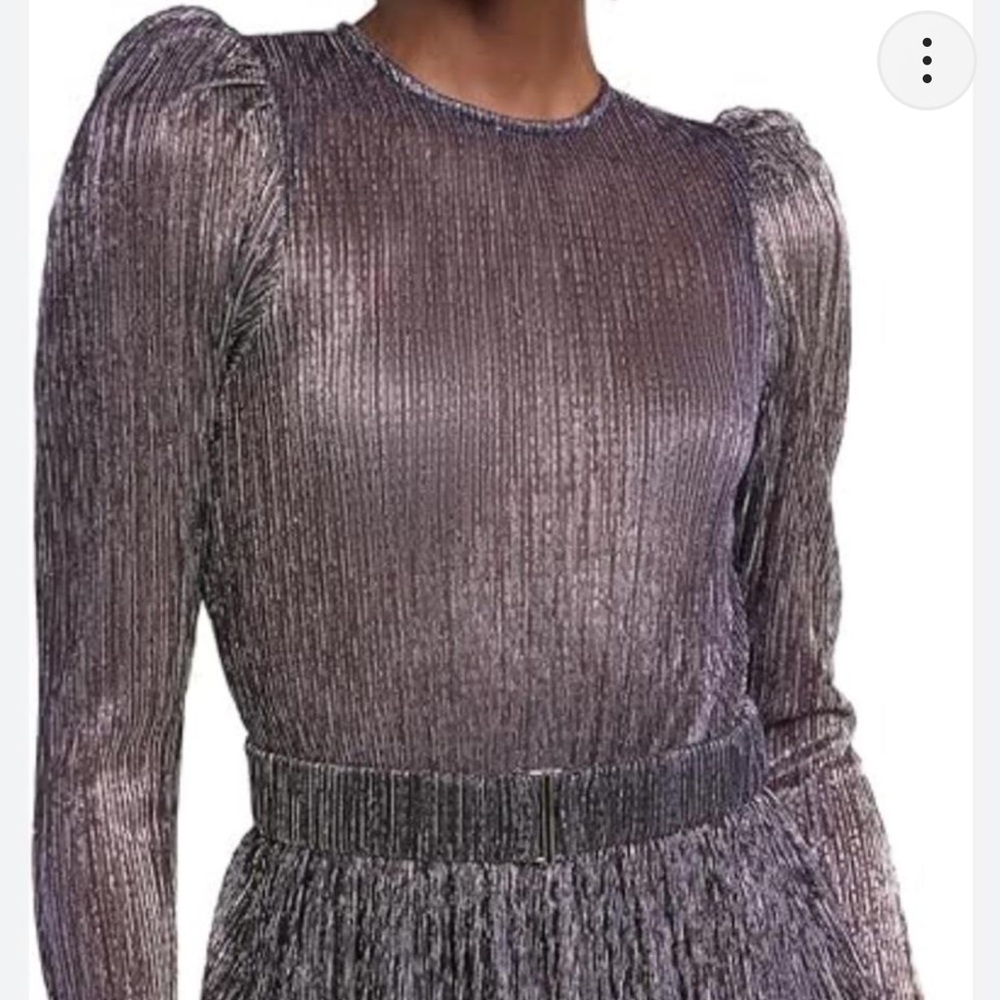 Sabina Musayev Silver Gray Pleated Fringe Sheath Dress